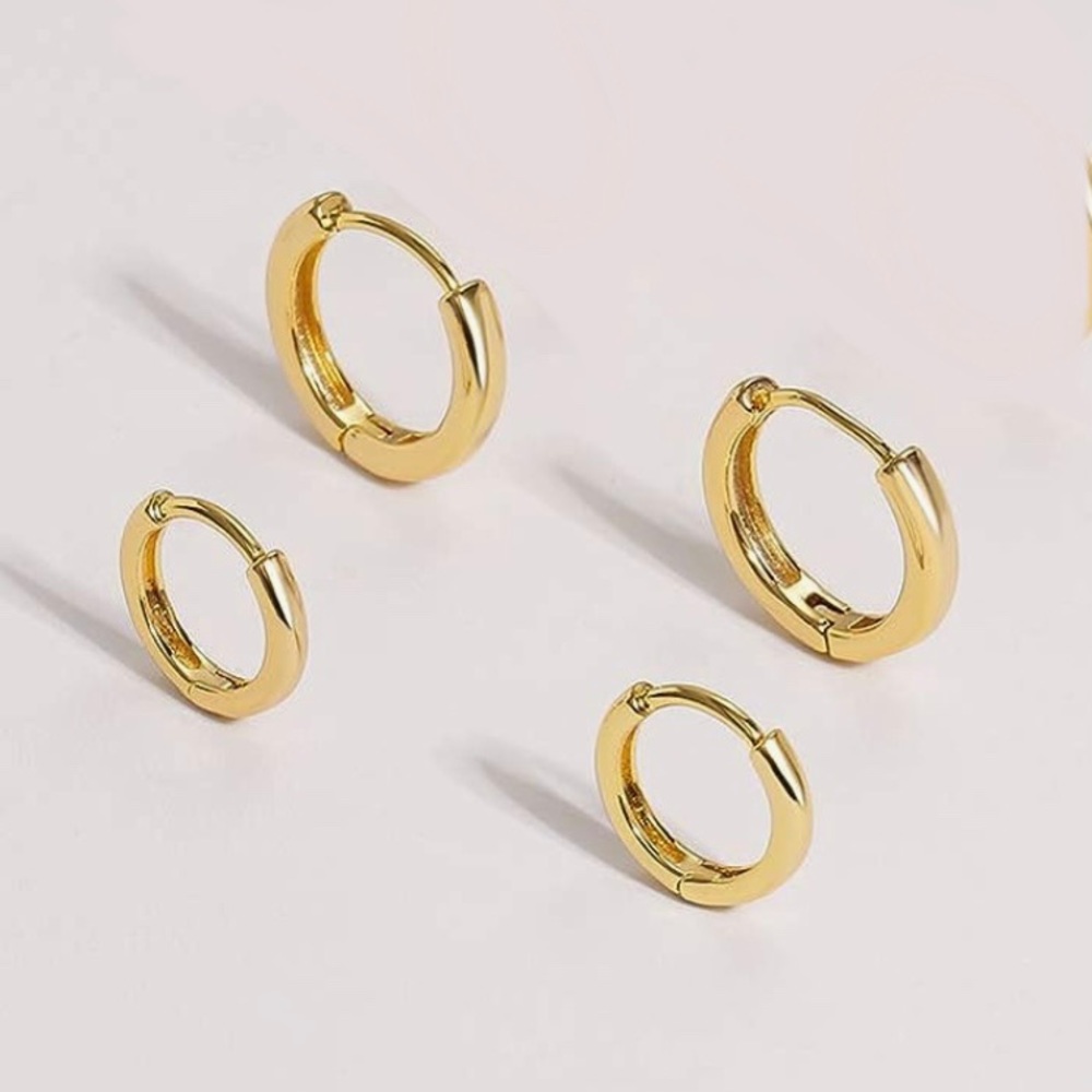 14K Gold Plated Tiny Hoop Earrings 2 pairs